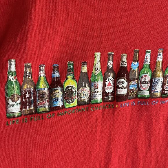 Delta Beer Graphic Print Tshirt Men Size L Jersey Knit Red Multicolor Bottles - Picture 6 of 11